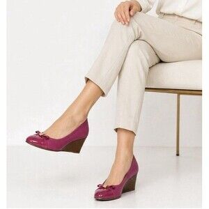 Cole Haan Tali Grand Bow Wedge Pumps Pink Zinfandel Patent Cap Toe Women’s 9.5B